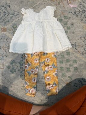 Rachel Mustard Floral Leggings with White Eyelet Top